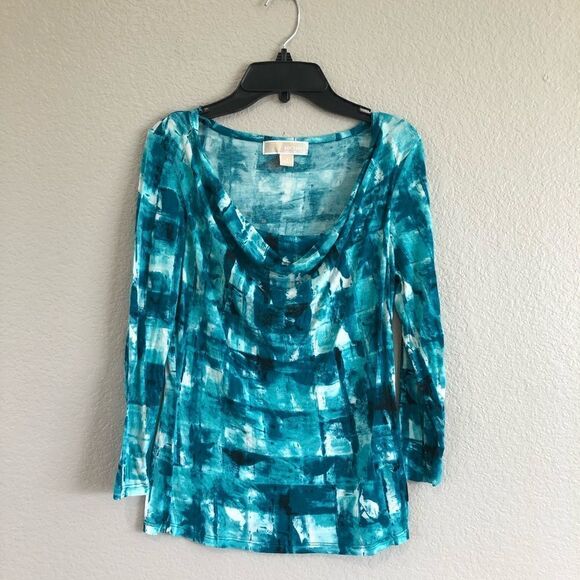Michael Kors Teal Print 3/4 Sleeve Dress Top XS/S - Picture 1 of 4
